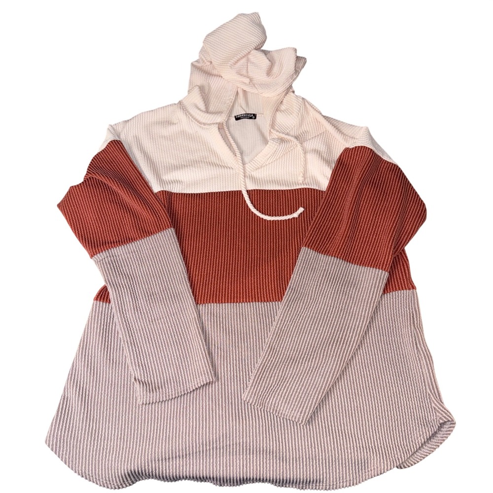 HEIMISH USA‎ Plus Size Long Sleeve Color Block Textured Hoodie Sweatshirt 1X
